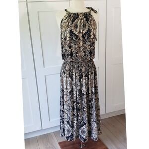 Lane Bryant Floral Midi‎ Dress Womens 18 20 Halter Neck Smocked Waist Jersey NWT